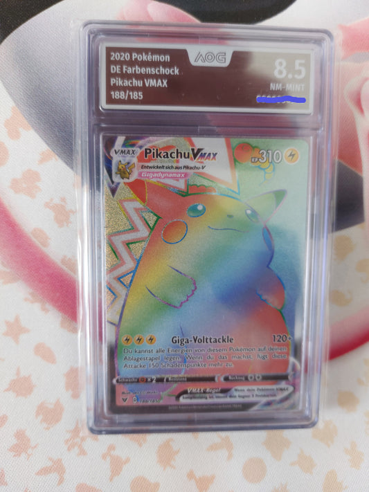 188/185 Pikachu VMAX Farbenschock AOG 8,5 NM-Mint über CM