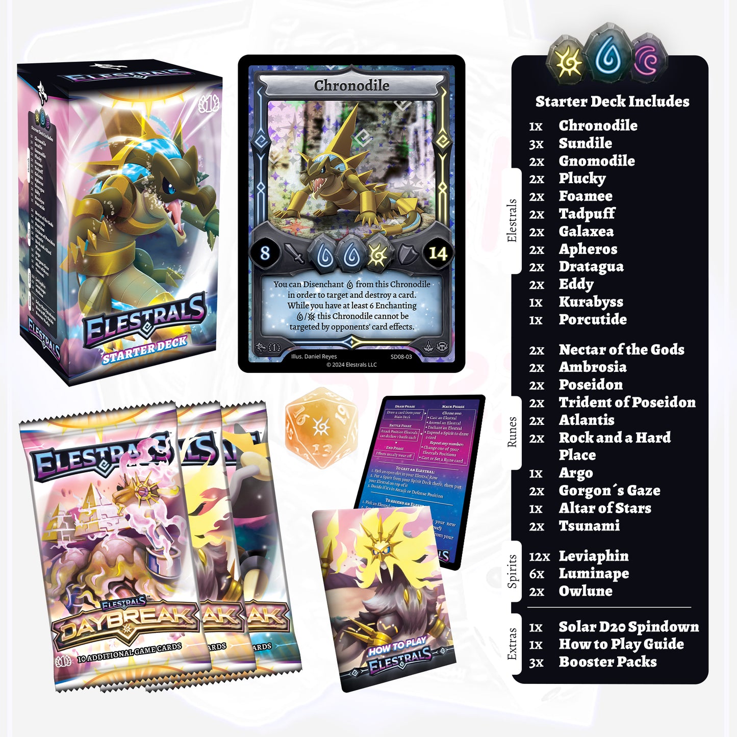 Elestrals Daybreak Starterdeck Chronodile mit 3 Booster Packs (EN)