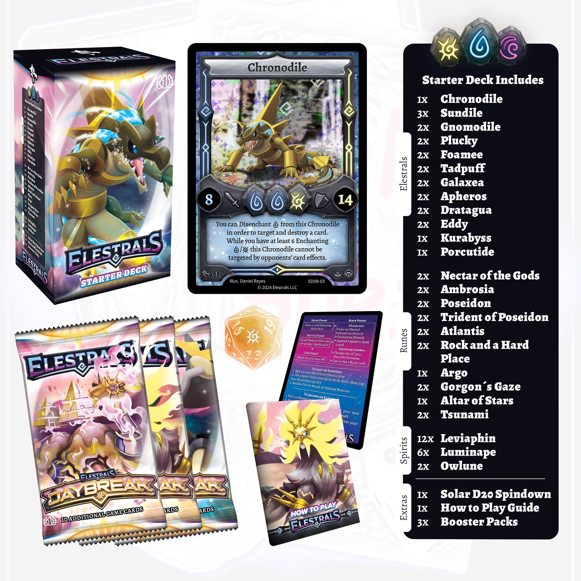 Elestrals Daybreak Starterdeck Chronodile mit 3 Booster Packs (EN)